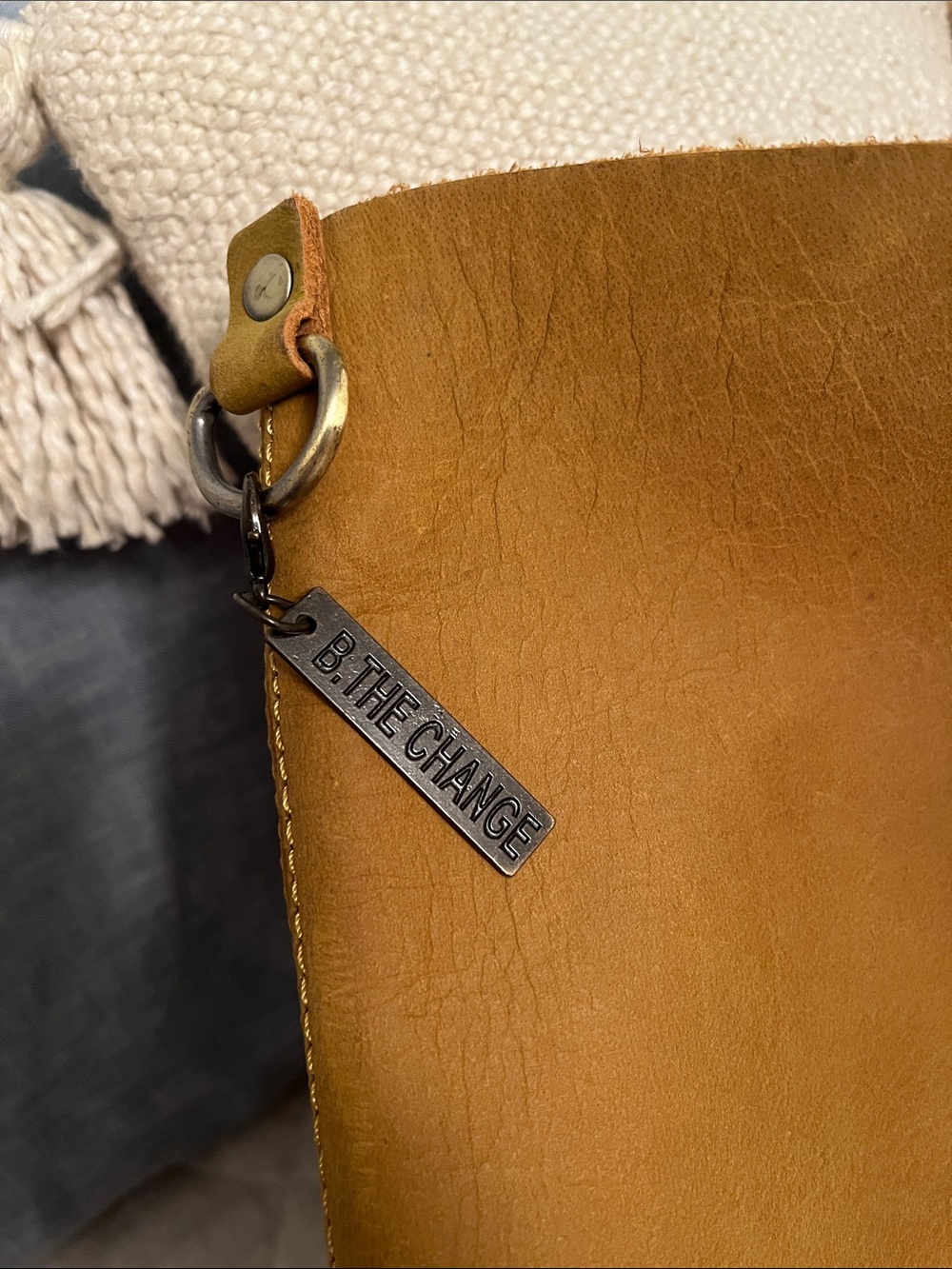 Women's Tan Leather Tote with Double Strap - Picture 3 of 7
